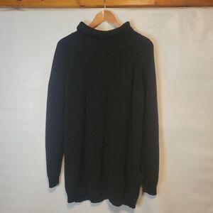 Longline Black Mock Neck Sweater With Pockets